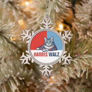 Harris Walz 2024 - Rood Blauw Tin Sneeuwvlok Ornament