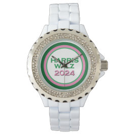 HARRIS WALZ 2024 Roze en Groene Strass Accent Horloge