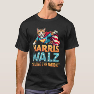 Harris Walz 2024 Super Cat Verkiezingskomma La Kam T-shirt