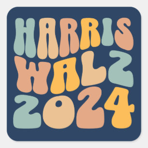 Harris Walz 2024 Trendy Wavy Boho Vierkante Sticker