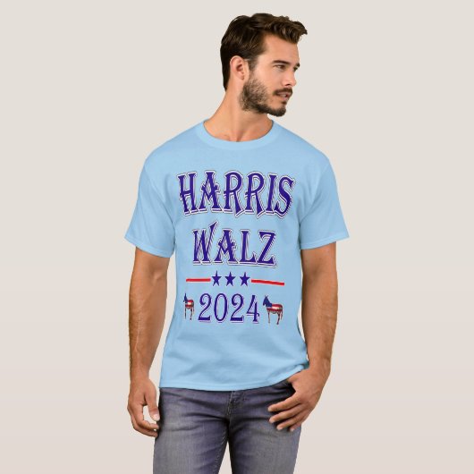 Harris Walz 2024 USA Democraat Ezels Unisex Licht T-shirt (Voorkant volledig)