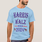 Harris Walz 2024 USA Democraat Ezels Unisex Licht T-shirt (Voorkant)