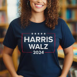 Harris Walz 2024 Verkiezing Marine Vrouwen T-shirt<br><div class="desc">Kamala Harris voor President en Tim Walz voor vice-President 2024 Amerikaanse presidentsverkiezingen Navy Blue Women's T-shirt. Eenvoudig en modern design in witte en rode kleuren met sterren en strepen accenten.</div>