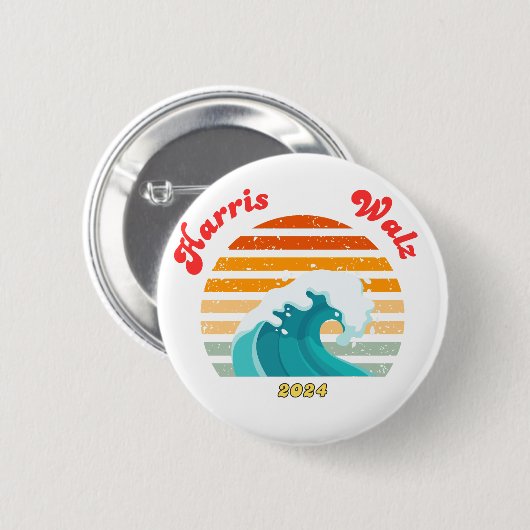 Harris Walz 2024 Verkiezing Retro Blue Wave Ronde Button 5,7 Cm (Voorkant /achterkant)