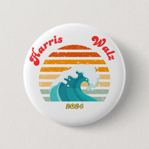 Harris Walz 2024 Verkiezing Retro Blue Wave Ronde Button 5,7 Cm