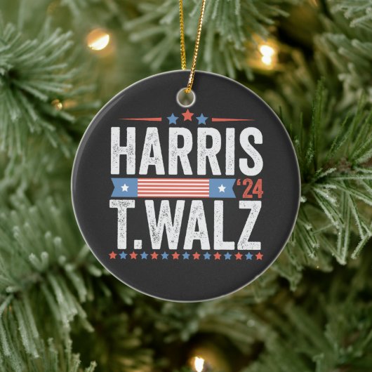 Harris Walz 2024 Verkiezingen Kamala Tim Waltz Keramisch Ornament (Boom)