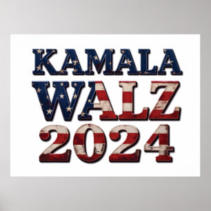 Harris Walz 2024 Verkiezingen Kamala Tim Waltz Poster