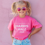 Harris Walz 2024 Verkiezingen Roze Meisjes T-shirt<br><div class="desc">Kamala Harris voor President en Tim Walz voor Vice President 2024 Amerikaanse presidentsverkiezingen Pink Gilr's Kind T-shirt. Eenvoudig en modern design in marine en rode kleuren met sterren en strepen accenten.</div>