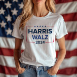 Harris Walz 2024 Verkiezingen Witte Vrouwen T-shirt<br><div class="desc">Kamala Harris voor President en Tim Walz voor vice-President 2024 Amerikaanse presidentsverkiezingen Witte vrouwen T-shirt. Eenvoudig en modern design in koninklijk blauw,  marine en rode kleuren met sterren en strepen accenten.</div>