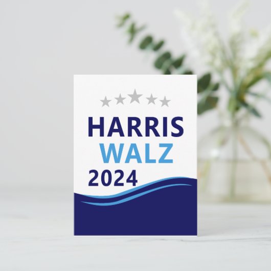 Harris Walz 2024 voor President Blue Wave Briefkaart (Staand voorkant)