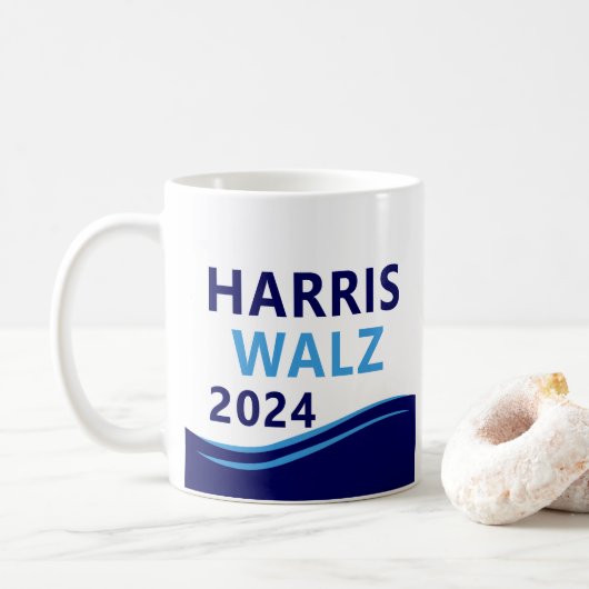 Harris Walz 2024 voor President Blue Wave Koffiemok (Met donut)