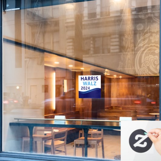Harris Walz 2024 voor President Blue Wave Raamsticker (Cafe Raam)