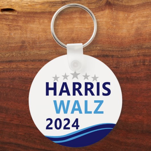 Harris Walz 2024 voor President Blue Wave Sleutelhanger (Achterkant)