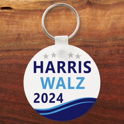 Harris Walz 2024 voor President Blue Wave Sleutelhanger (Voorkant)