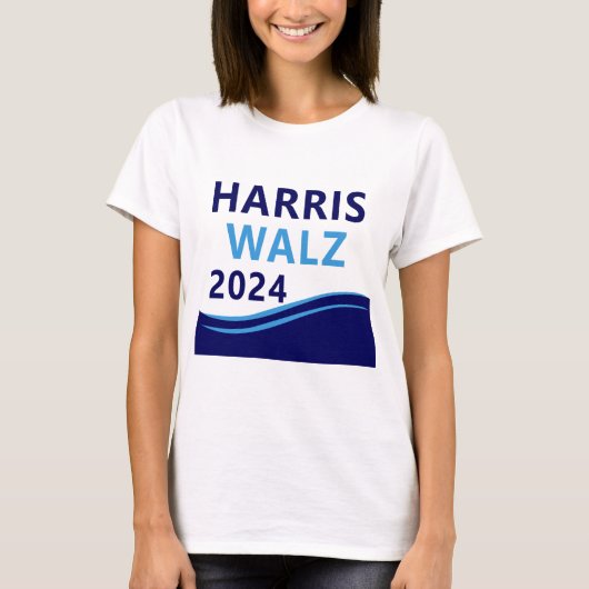 Harris Walz 2024 voor President Blue Wave T-shirt (Voorkant)