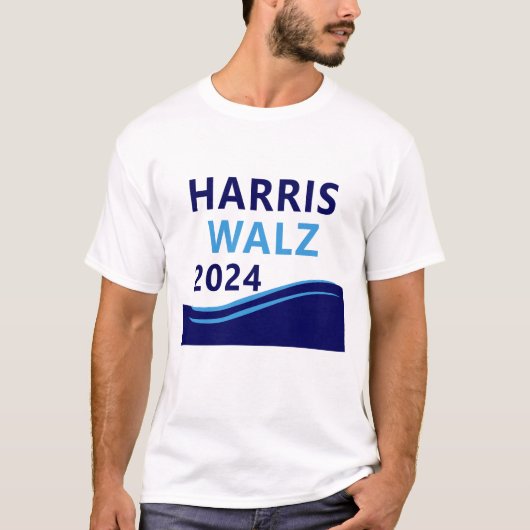 Harris Walz 2024 voor President Blue Wave T-shirt (Voorkant)