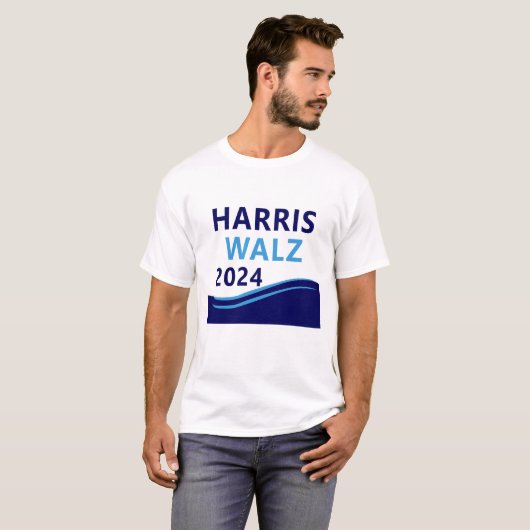 Harris Walz 2024 voor President Blue Wave T-shirt (Voorkant volledig)