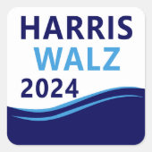 Harris Walz 2024 voor President Blue Wave Vierkante Sticker (Voorkant)