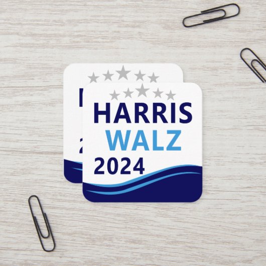 Harris Walz 2024 voor President Blue Wave Vierkante Visitekaartje (Voorkant / Achterkant in situ)