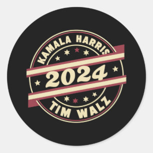 Harris Walz 2024 voor President Patriottische Kama Ronde Sticker