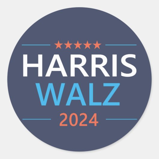 Harris Walz 2024 voor President Ronde Sticker (Voorkant)