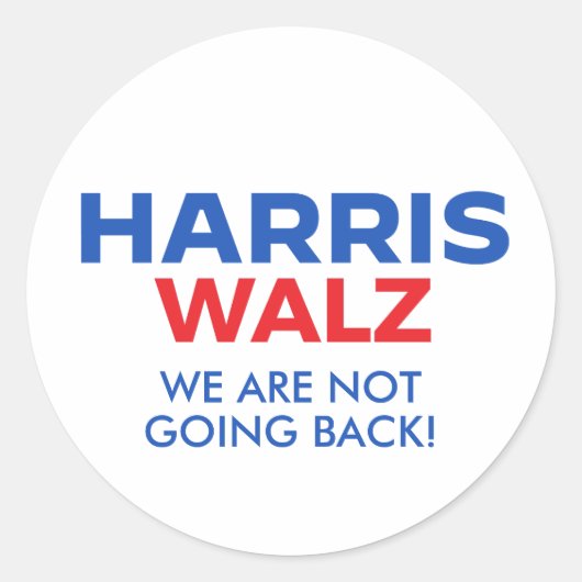 Harris Walz 2024 - We gaan niet terug Ronde Sticker (Voorkant)