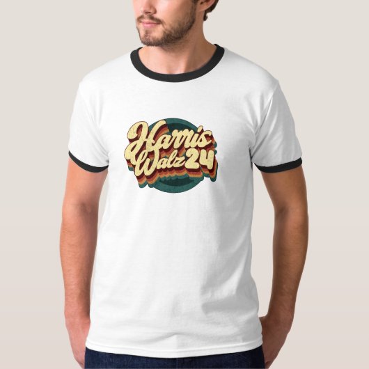 Harris Walz 24 Retro Ringer T-shirt (Voorkant)