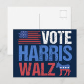 Harris Walz Democraat Donkey Amerikaanse vlag Briefkaart (Voorkant / Achterkant)