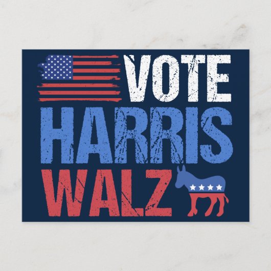 Harris Walz Democraat Donkey Amerikaanse vlag Briefkaart (Voorkant)