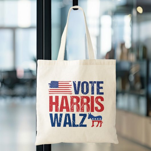 Harris Walz Democraat Donkey Amerikaanse vlag Tote Bag