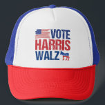 Harris Walz Democraat Donkey Amerikaanse vlag Trucker Pet<br><div class="desc">Stem op het Harris Walz pet met de Amerikaanse vlag en de democratische ezel in rood,  wit en blauw. Kamala Harris en Tim Walz voor president en vice-president als de presidentskandidaten in dit coole,  patriottische ontwerp voor de verkiezingen van 2024.</div>