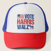 Harris Walz Democraat Donkey Amerikaanse vlag Trucker Pet (Voorkant)
