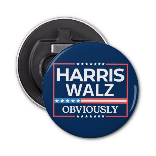 Harris Walz. Duidelijk. Kamala Harris Tim Walz Button Flesopener (Voorkant)