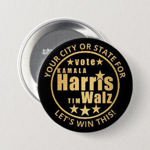Harris Walz Gold: Gepersonaliseerde politieke verk Ronde Button 7,6 Cm