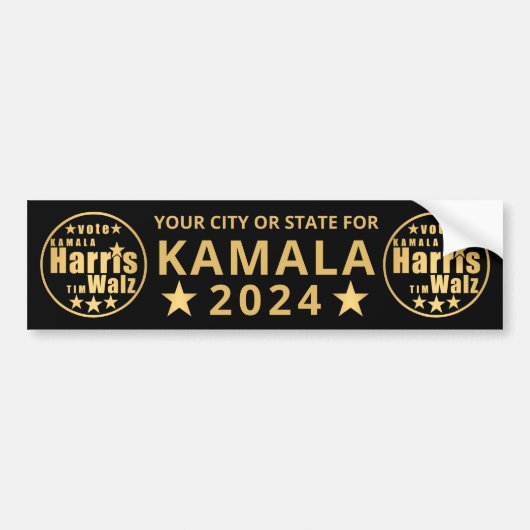Harris Walz Gouden Verkiezing Gepersonaliseerd Pol Bumpersticker (Voorkant)