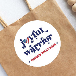 Harris Walz Joyful Warrior White USA Flag Heart Ronde Sticker