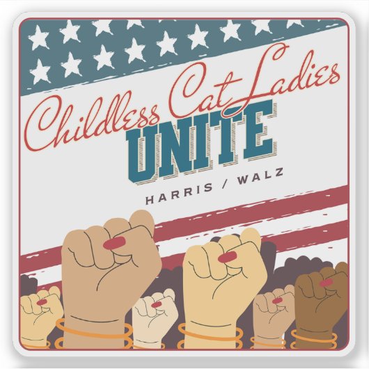 Harris Walz kinderloze kat dames verenigen vuisten Sticker (Voorkant)