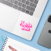Harris Walz Pink Sticker (Laptop met iPhone)
