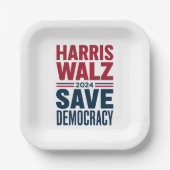 Harris Walz redt de democratie Papieren Bordje (Voorkant)