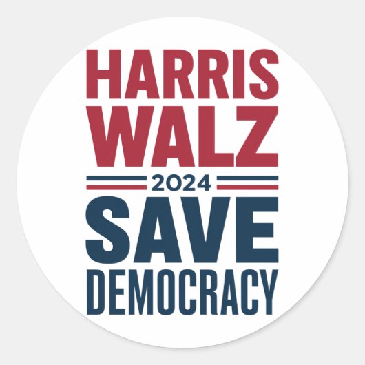 Harris Walz redt de democratie Ronde Sticker (Voorkant)