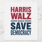 Harris Walz redt de democratie Wijn Etiket (Enkel label)