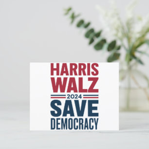 Harris Walz Redt Democratie Briefkaart