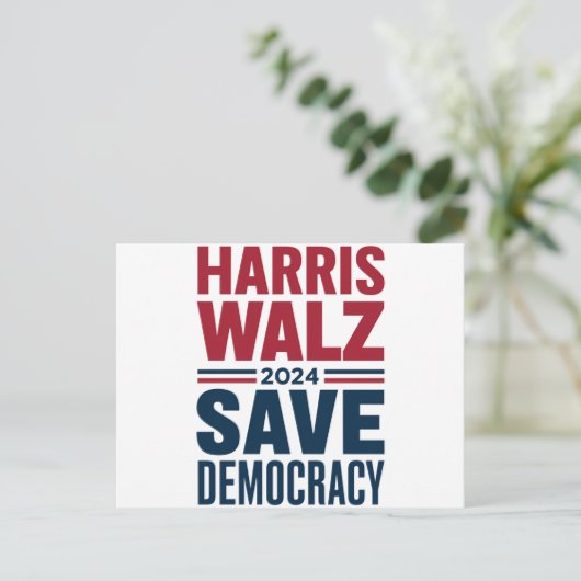 Harris Walz Redt Democratie Briefkaart (Staand voorkant)