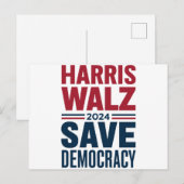 Harris Walz Redt Democratie Briefkaart (Voorkant / Achterkant)