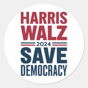 Harris Walz Redt Democratie Ronde Sticker
