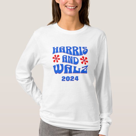 Harris & Walz Retro bloemen met lange mouwen T-shirt (Voorkant)