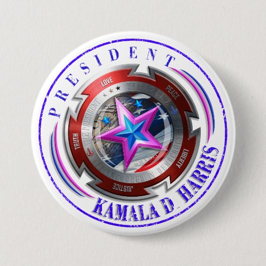 Harris-Walz Stamp Shield Button (Voorkant)