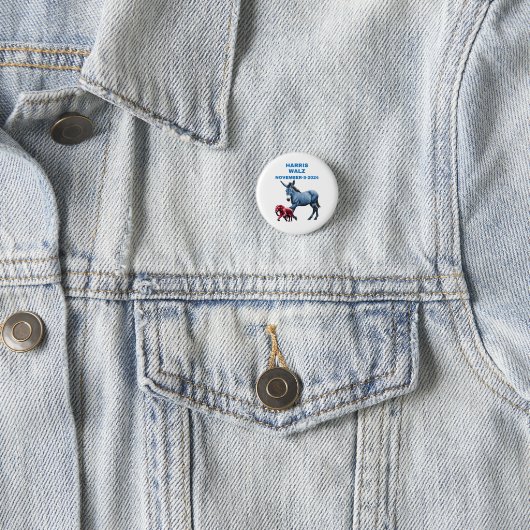 Harris/Walz, stem blauw, ezel, olifant, verkiezing Ronde Button 3,2 Cm (In situ)