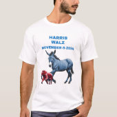 Harris/Walz, stem blauw, ezel, olifant, verkiezing T-shirt (Voorkant)