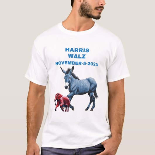 Harris/Walz, stem blauw, ezel, olifant, verkiezing T-shirt (Voorkant)